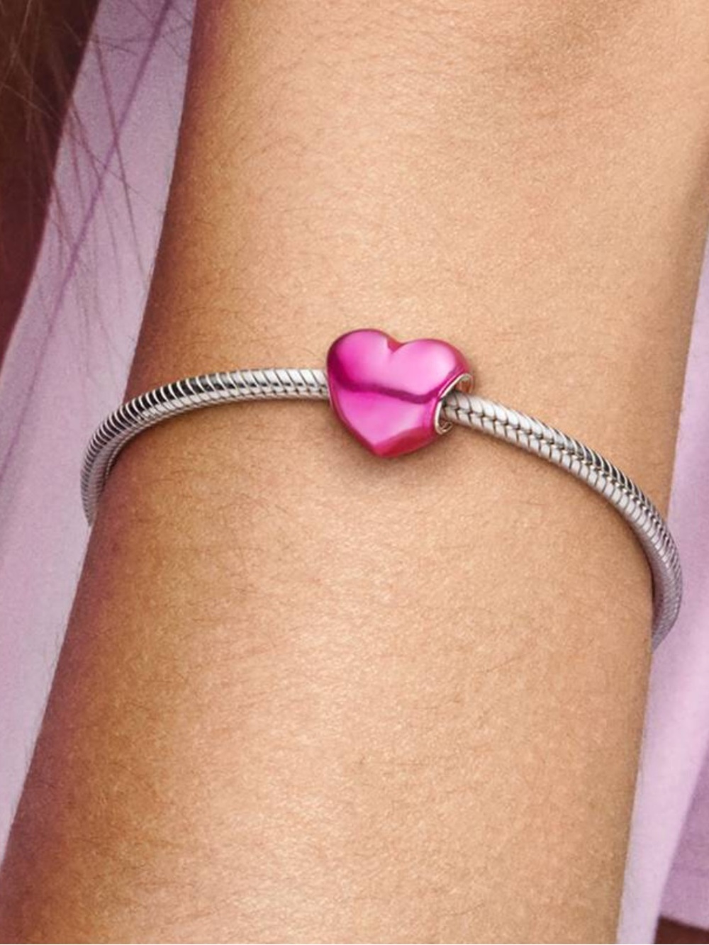 Pandora Pink Metallic Heart Bracelet Charm Necklace Authentic S925 Enamel